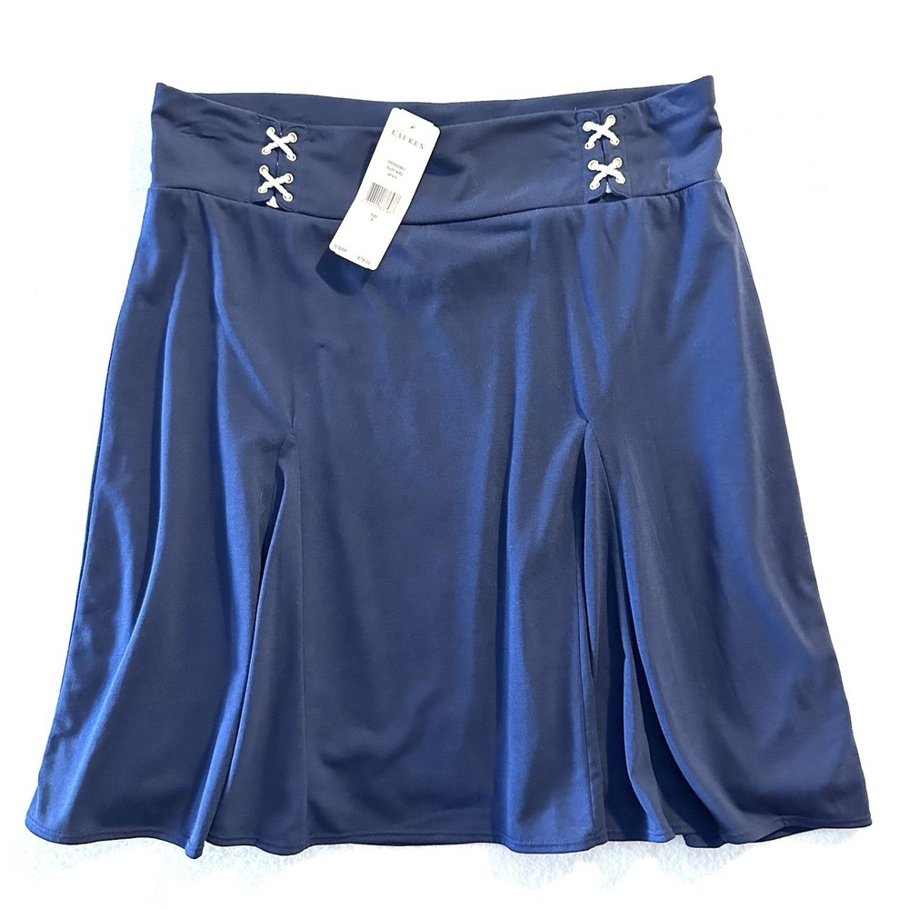 RALPH LAUREN Womens Skirt Large L Nautical‎ Criss-Cross Rope Navy Blue Swing